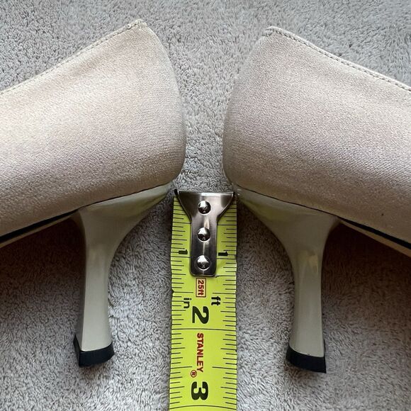 VanEli Wheat Taffeta With Gold Patent Leather Bow Heel Pump Women 7 M Classic - Picture 11 of 15